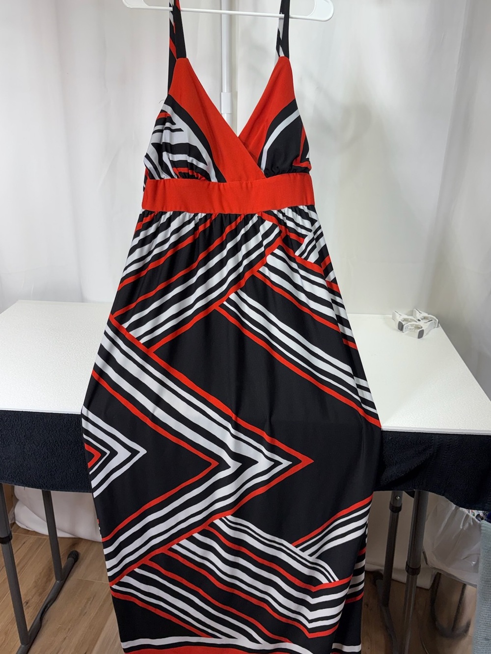 Olivia Matthews Red, Black & White Geometric Maxi Sundress 3745